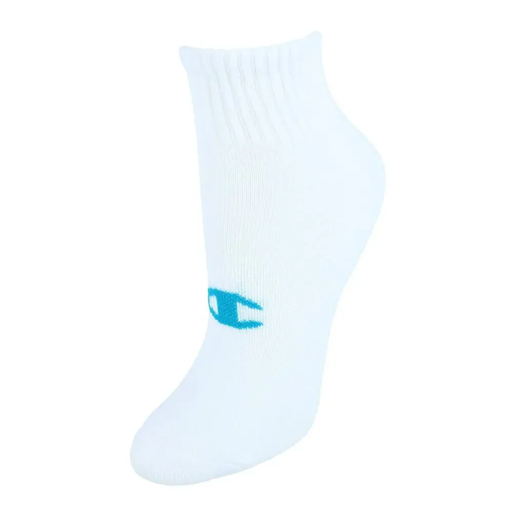 12 Pairs Champion womens Double Dry Performance Ankle Socks Blue‎ & White